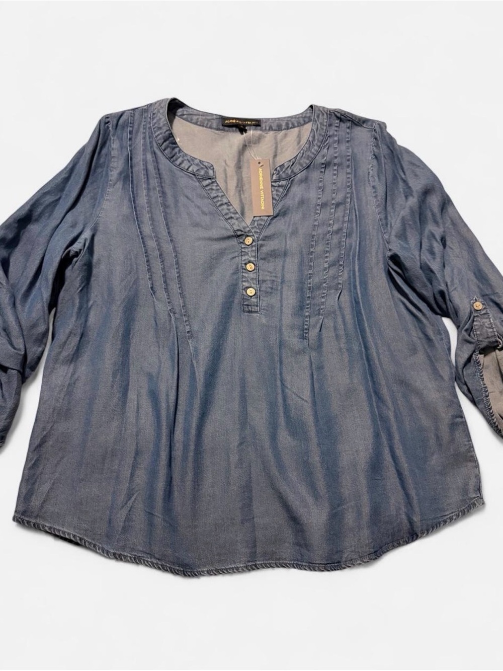 NWT Summer Adrienne Vittadini Chambray Top Size XL Blue Boho/Beach Blouse Everyd